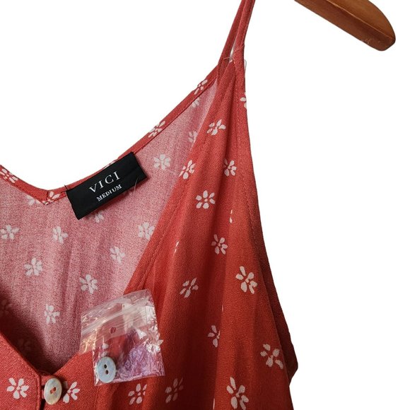 VICI Floral Print Flowy Maxi Dress Coral Orange size M Medium - Picture 8 of 12